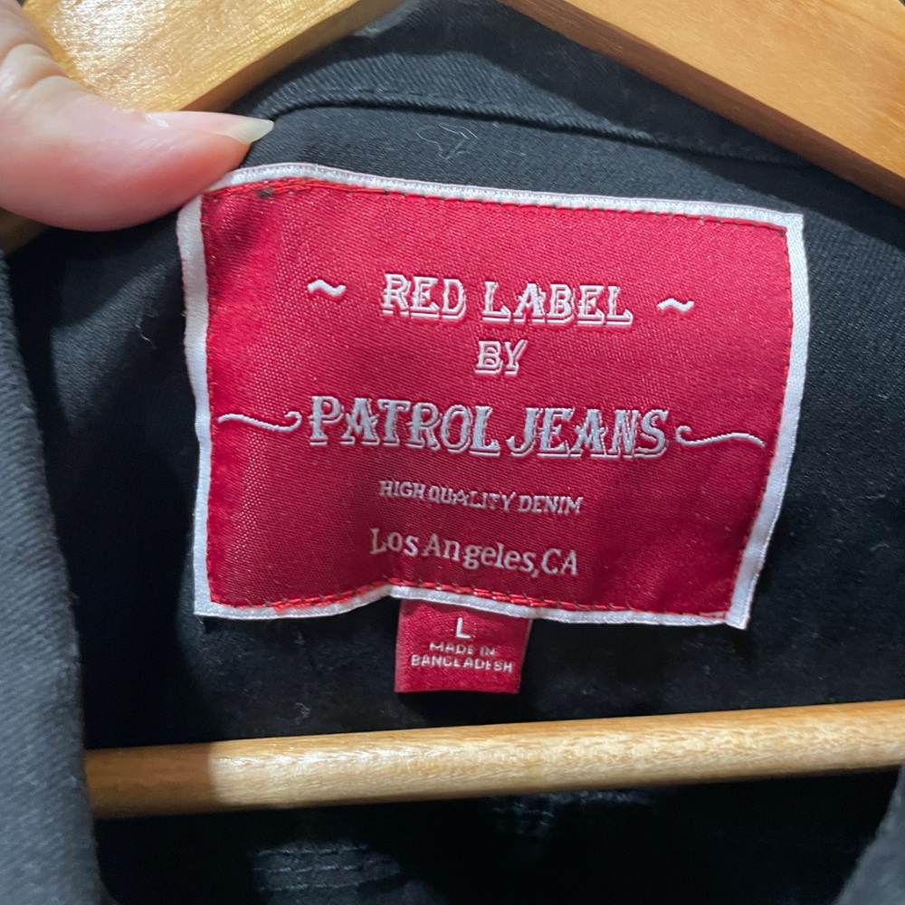 Red Label Large Black Jean Jacket Men’s Button Up Denim By Patrol Jacket New - Picture 3 of 13